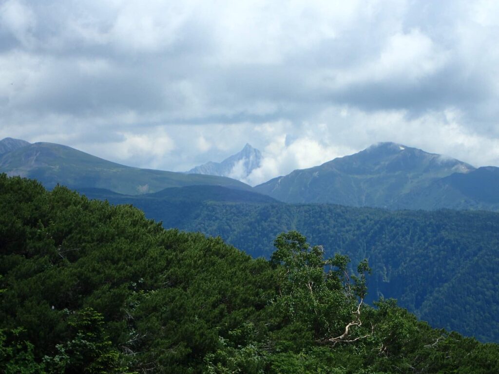 薬師岳登山　雲間に槍ヶ岳が見えた