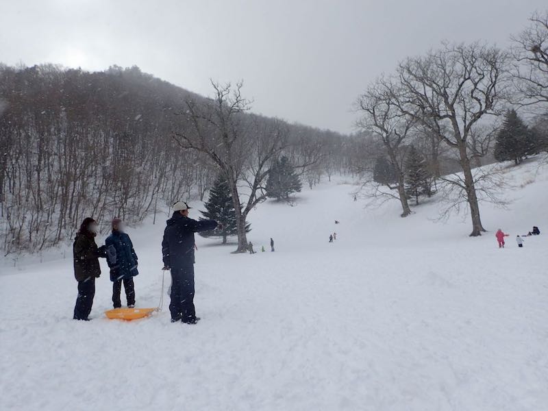 雪遊びでまあまあな賑わい