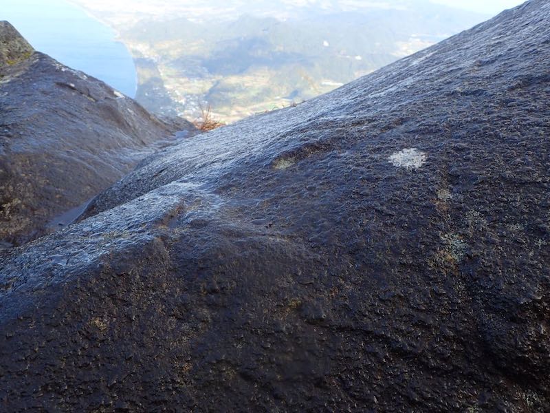 びっしょり濡れた岩場