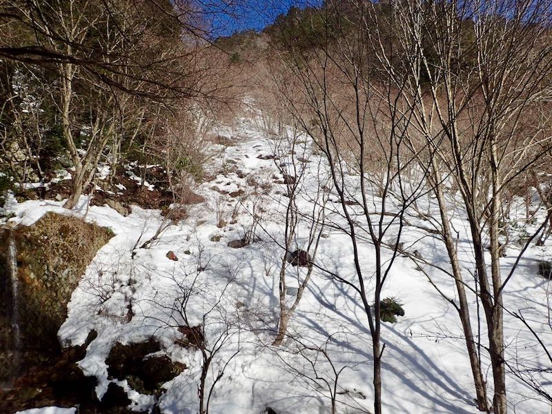 青ガレの雪は階段状だった